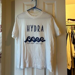 Blue and white graphic t-shirt